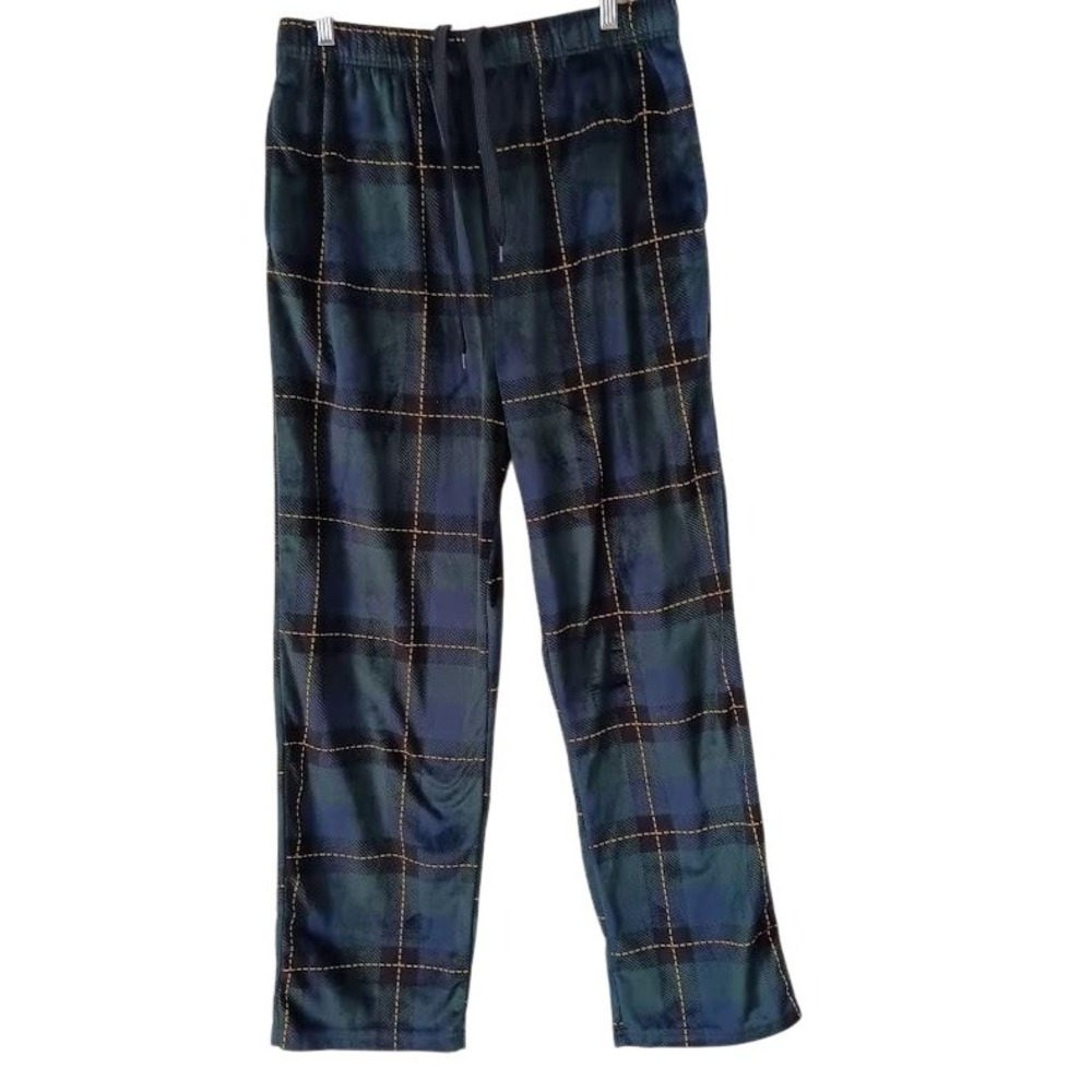 Dockers Pajama Pants Mens Large Green Blue Plaid Sleep Drawstring Pockets Lounge